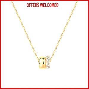 Gold Plated Pendant Necklace with Cubic Zirconia, Adjustable Chain